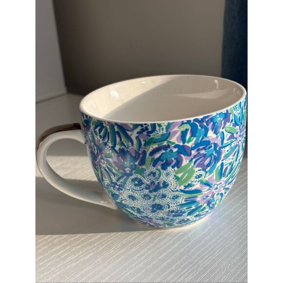 Lilly Pulitzer Ceramic Coffee Mug Tea Cup floral with Gold detail - Picture 6 of 9